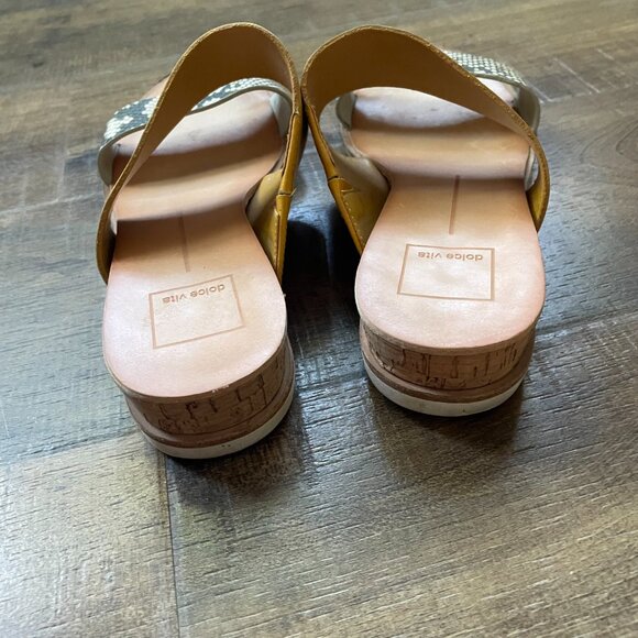Dolce Vita Mustard & Snakeskin Leather Slide Sandals – Size 8 - Picture 6 of 11